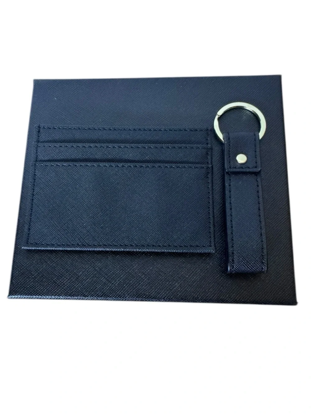 Slim Card Wallet with Matching Keyring Set - Black and Gold